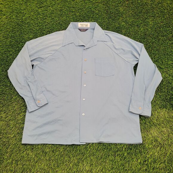 Vintage 70s Disco Hippie Button Shirt XL 25x29 Blue - Picture 1 of 12
